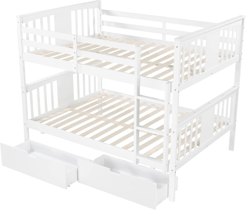 GOWE Full Over Full Bunk Bed with Drawers and Ladder for Bedroom, Guest Room Furniture-White(Old SKU :LT000205AAK)
