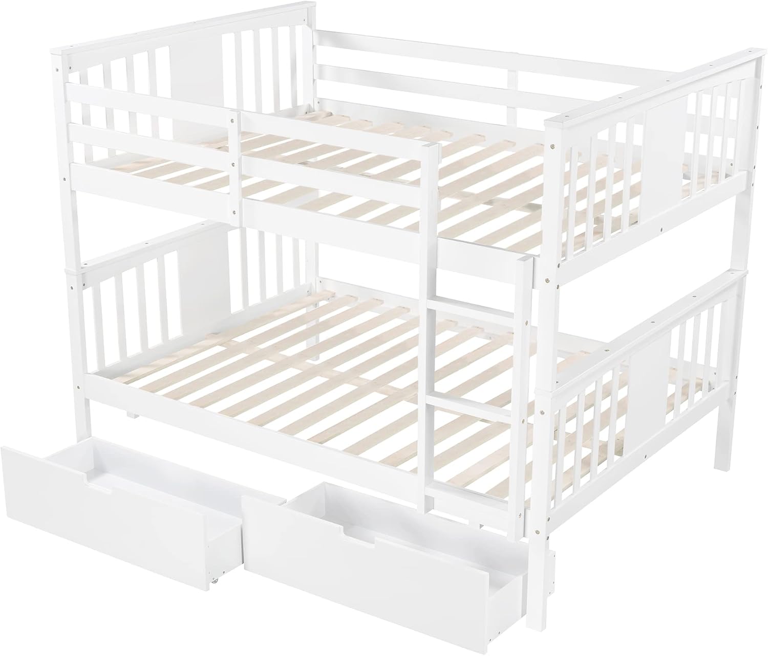 GOWE Full Over Full Bunk Bed with Drawers and Ladder for Bedroom, Guest Room Furniture-White(Old SKU :LT000205AAK)
