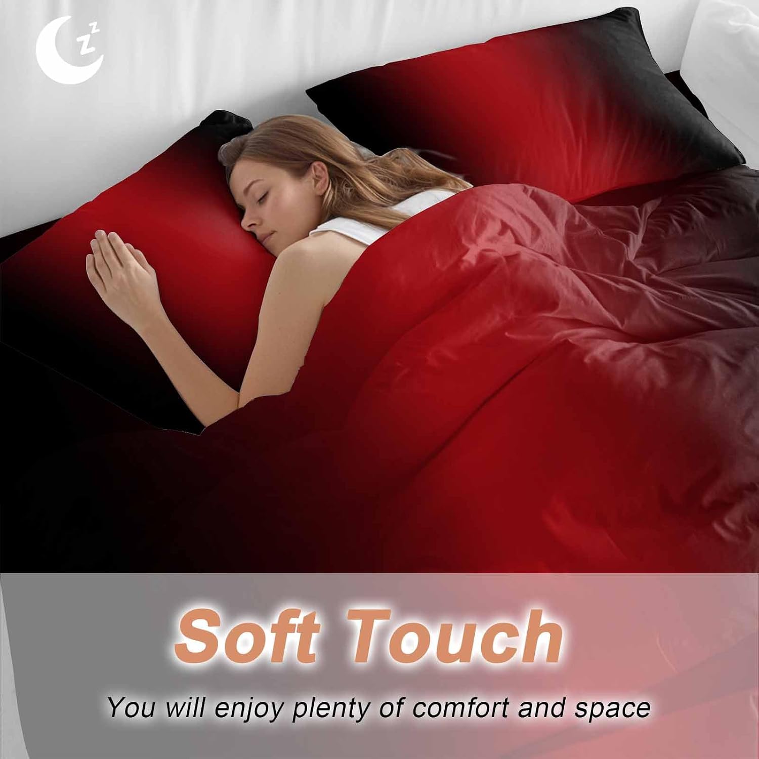 Gradient Red Black Duvet Cover Set Queen Size 4 Pieces Modern Abstract Minimalist Red Ocean Beach Bedding Set with Zipper Closure, 1 Comforter Cover 90x92 Inches 1 Flat Sheet & 2 Pillow Cases