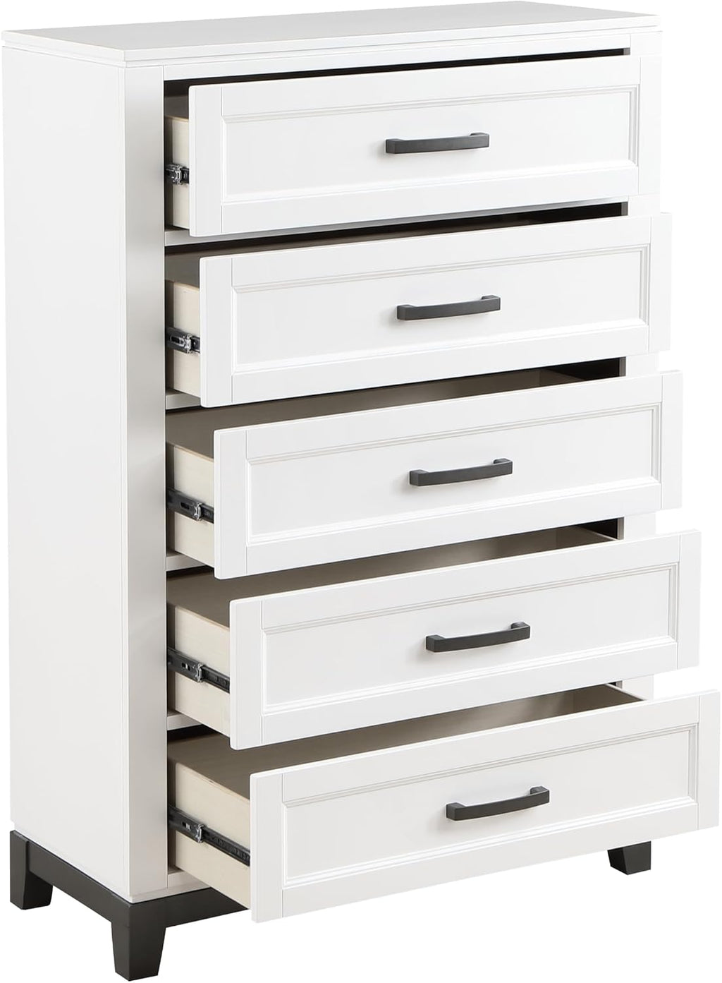 White Finish Bedroom Furniture Set Full Size 6pcs Platform Bed with Drawers Transitional Style