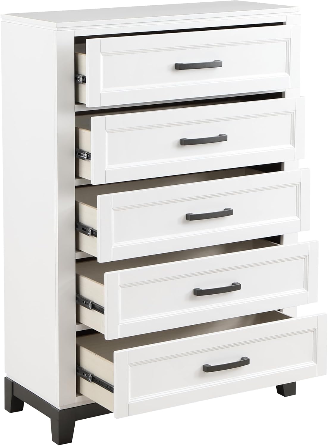White Finish Bedroom Furniture Set Full Size 6pcs Platform Bed with Drawers Transitional Style