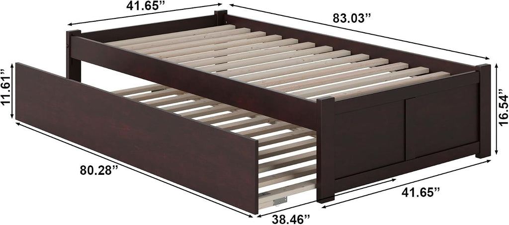 AFI Concord Twin XL Size Platform Bed with Footboard & Twin XL Trundle in Espresso