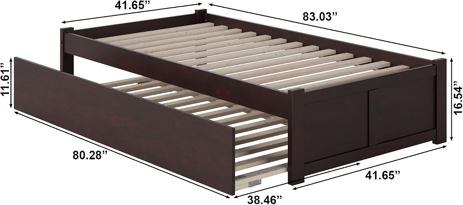 AFI Concord Twin XL Size Platform Bed with Footboard & Twin XL Trundle in Espresso