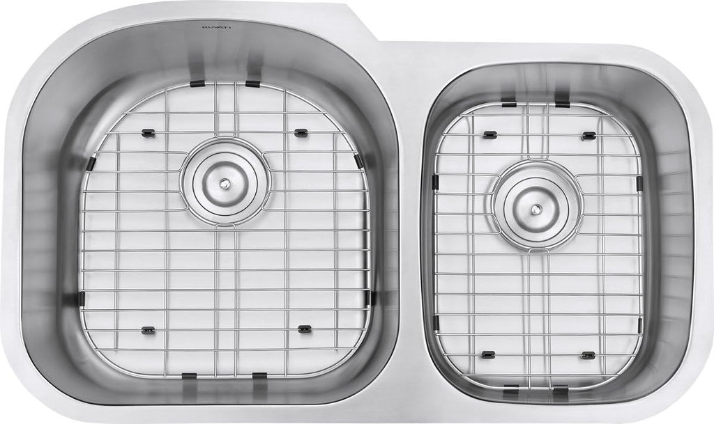 Ruvati 34-Inch Undermount Kitchen Sink – 60/40 Double Bowl Kitchen sink, 16 Gauge T-304 Stainless Steel Kitchen Sinks, Deep Basin Sink, Brushed Finish – RVM4600