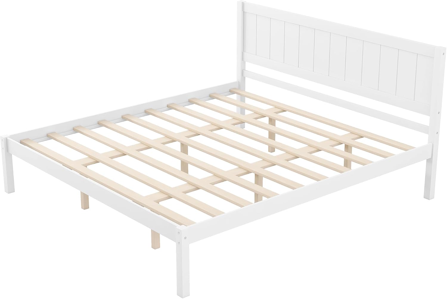 Platform Bed Frame with Headboard, Wood Slat Support, No Box Spring Needed,King,White