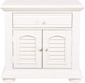 BOWERY HILL 2 Door 1 Drawer Nightstand, 31' W x 18' D x 29.5' H, Poplar Pine Wood, Oyster White Finish, Cottage Style, Louvered Panel Accents, Felt Lined Top Drawer, Bedroom Storage Furniture