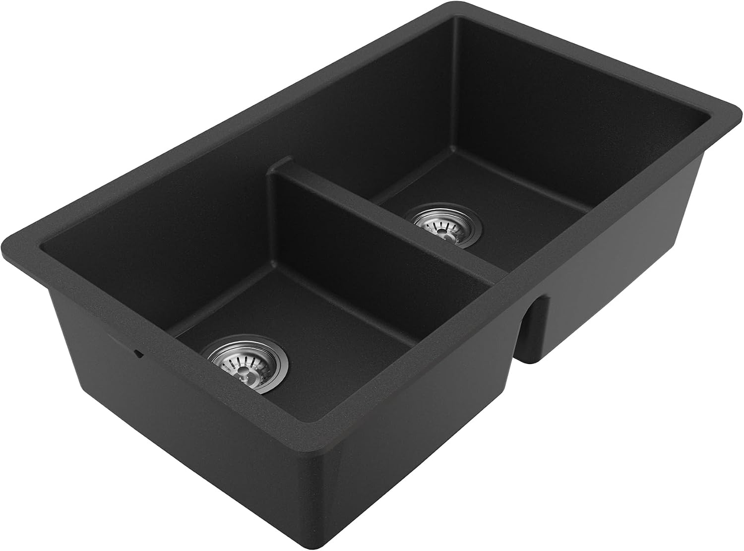 Karran QU-810 32' Undermount Double Bowl Quartz Kitchen Sink Kit, Black Composite, Equal Bowls, Scratch Resistant, Heat Safe, Noise Reducing, Includes Grids & Strainers
