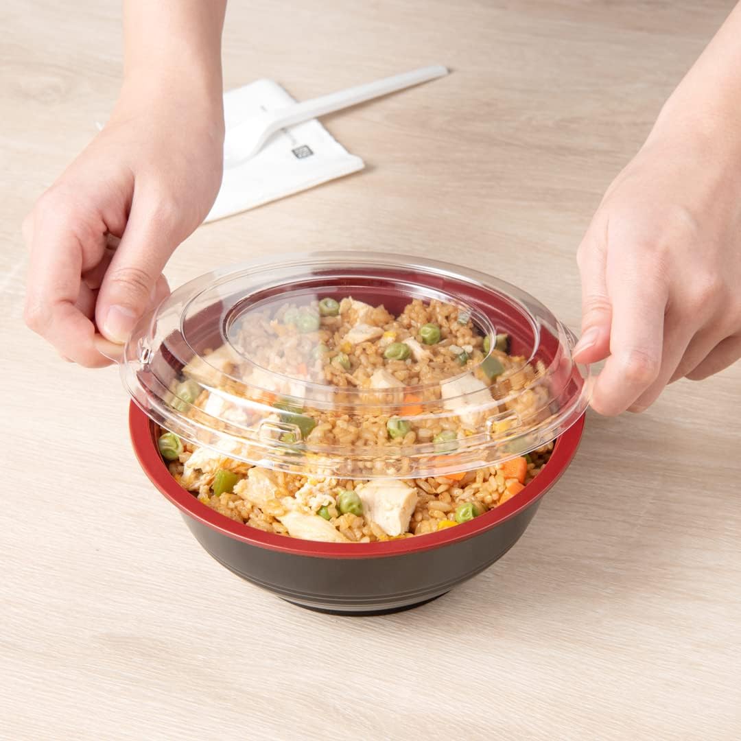 24 Ounce Food Containers, 200 Disposable Salad Bowls - Lids Included, Microwavable, Black And Red Plastic To Go Bowls, Asian Inspired, Perfect For Picnics, Or Take Outs - Restaurantware