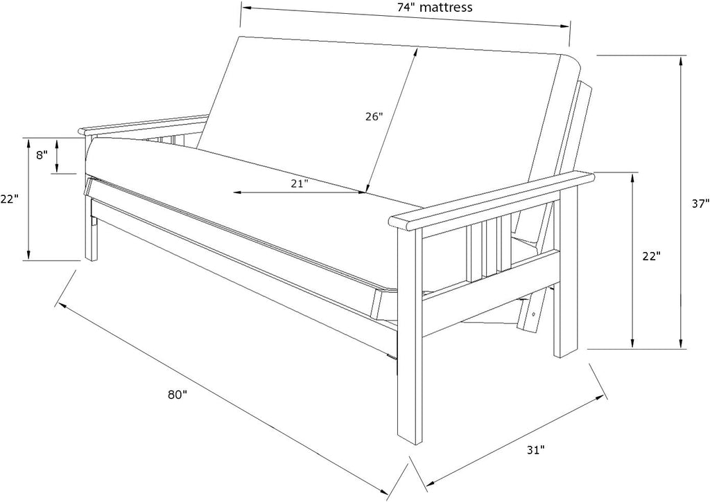 Kodiak Furniture Monterey Futon Set with Storage Drawers, with Espresso Base and Linen Charcoal Mattress