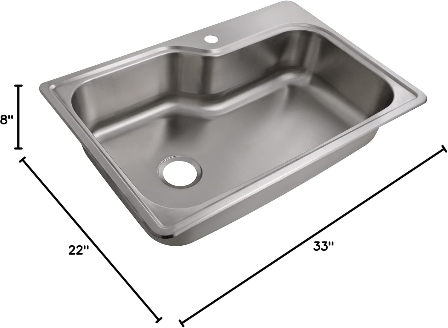 33-Inch Handmade Stainless Steel Single Bowl Drop-In Kitchen Sink, 18-Gauge with Single-Hole Faucet Compatibility – Design House, 113118