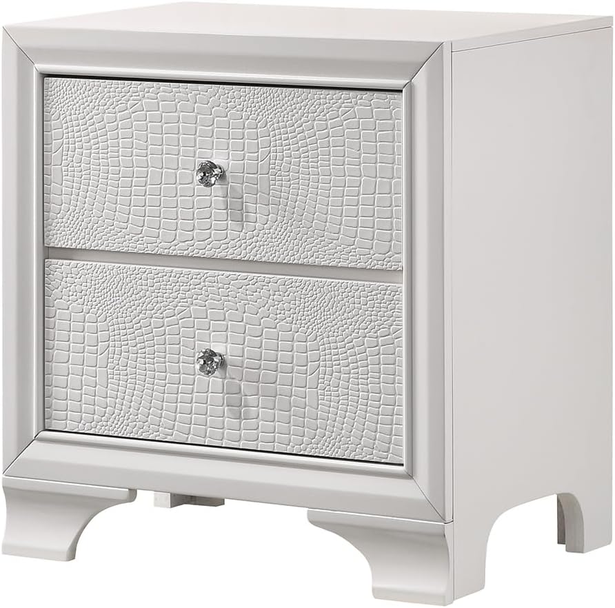 5pc Modern Crisp White Textured Finish Tufted Headboard Integrated LED Lighting Full Size Bed Set Bedroom Furniture