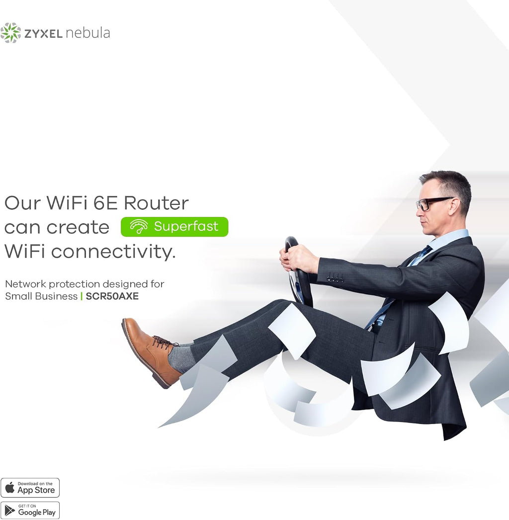 Zyxel Secure Cloud-Managed Router with AXE5400 Tri-Band WiFi Subscription-Free Network Security, Manageable via Nebula APP/Ideal for Small Office/Small Branch. [SCR 50AXE]