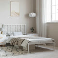 White Steel Single Bed Frame with Headboard Twin Size Metal Bed Frame Rectangular for Bedroom Sturdy Construction Sleek Finish Easy Assembly