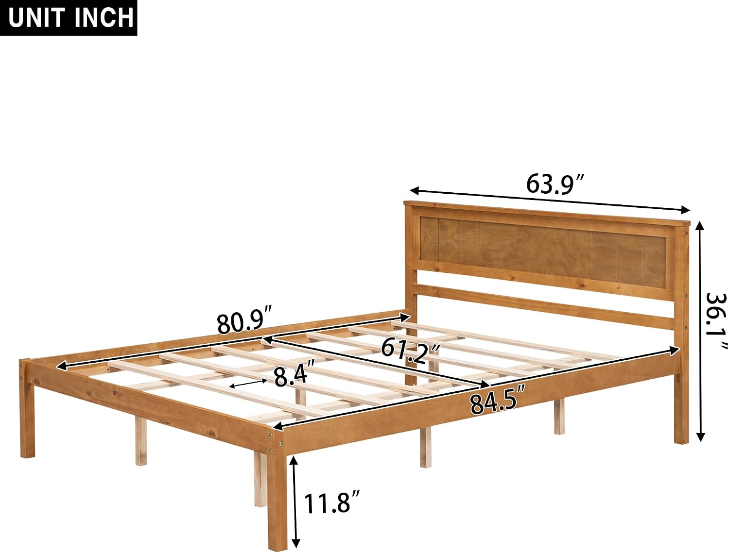 Queen Size Wood Bed Frame and Headboard, Modern Retro Brown Platform Beds Frames, Sturdy and Durable Design Rustic Wooden Bedroom Set, Easy Assembly, No Box Spring Needed (Oak, Queen)