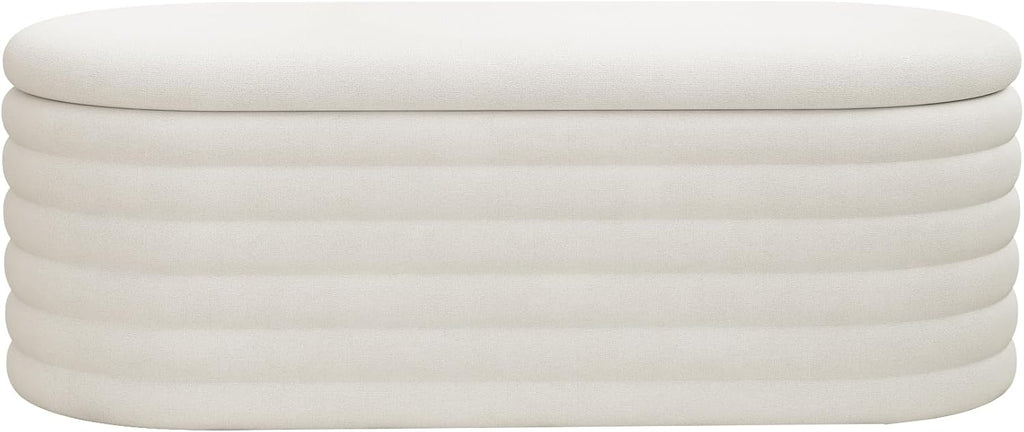 Storage Ottoman Bench 40 inch Upholstered Chenille Fabric Storage Bench for Bedroom End of Bed Stool Aesthetic Large Storag Ottoman for Living Room Entryway,Beige White