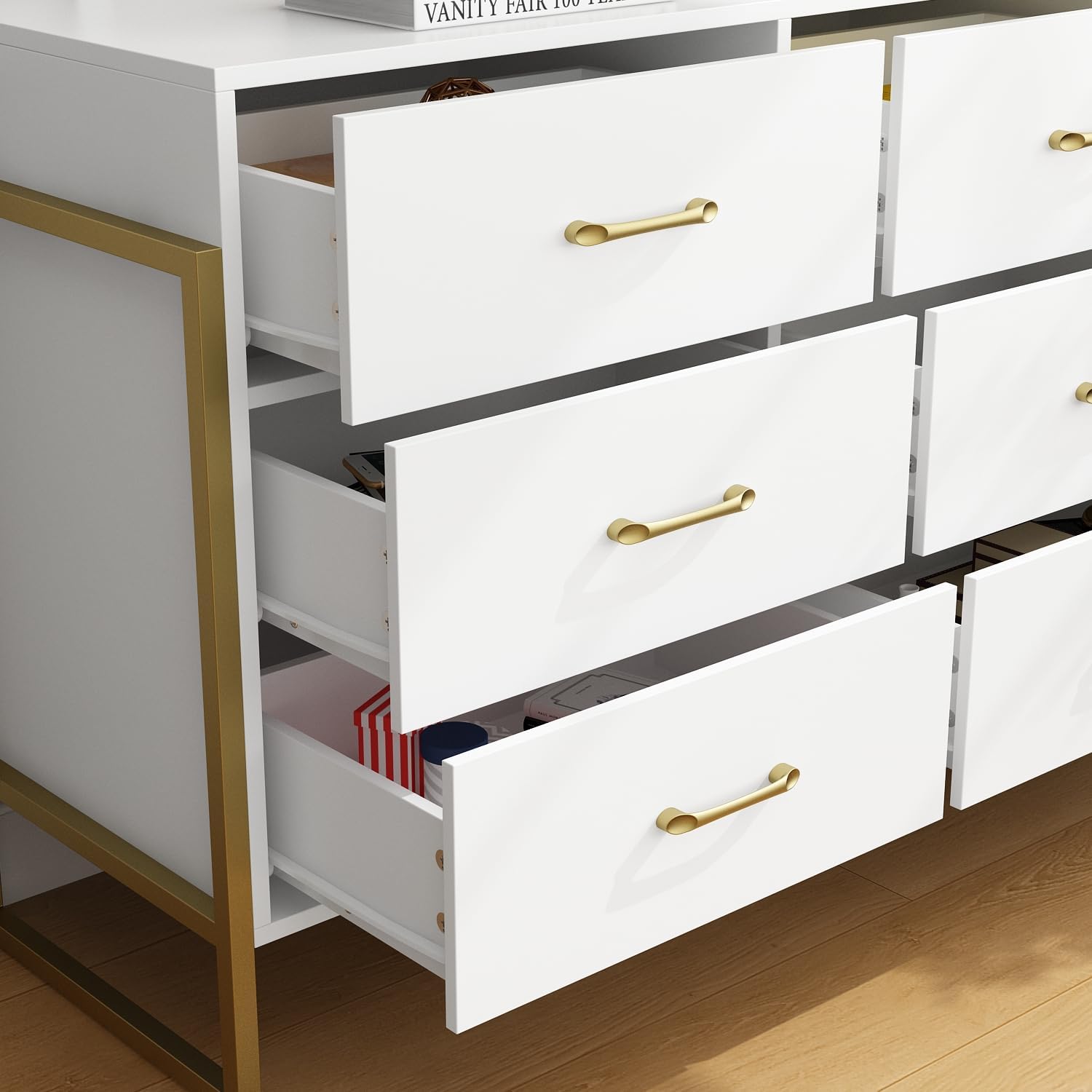 Homsee Extra Large 9 Drawer Double Dresser with Metal Legs, 61.4' L Modern Wood Dresser Chest of Drawers with Wide Storage Space for Bedroom, White