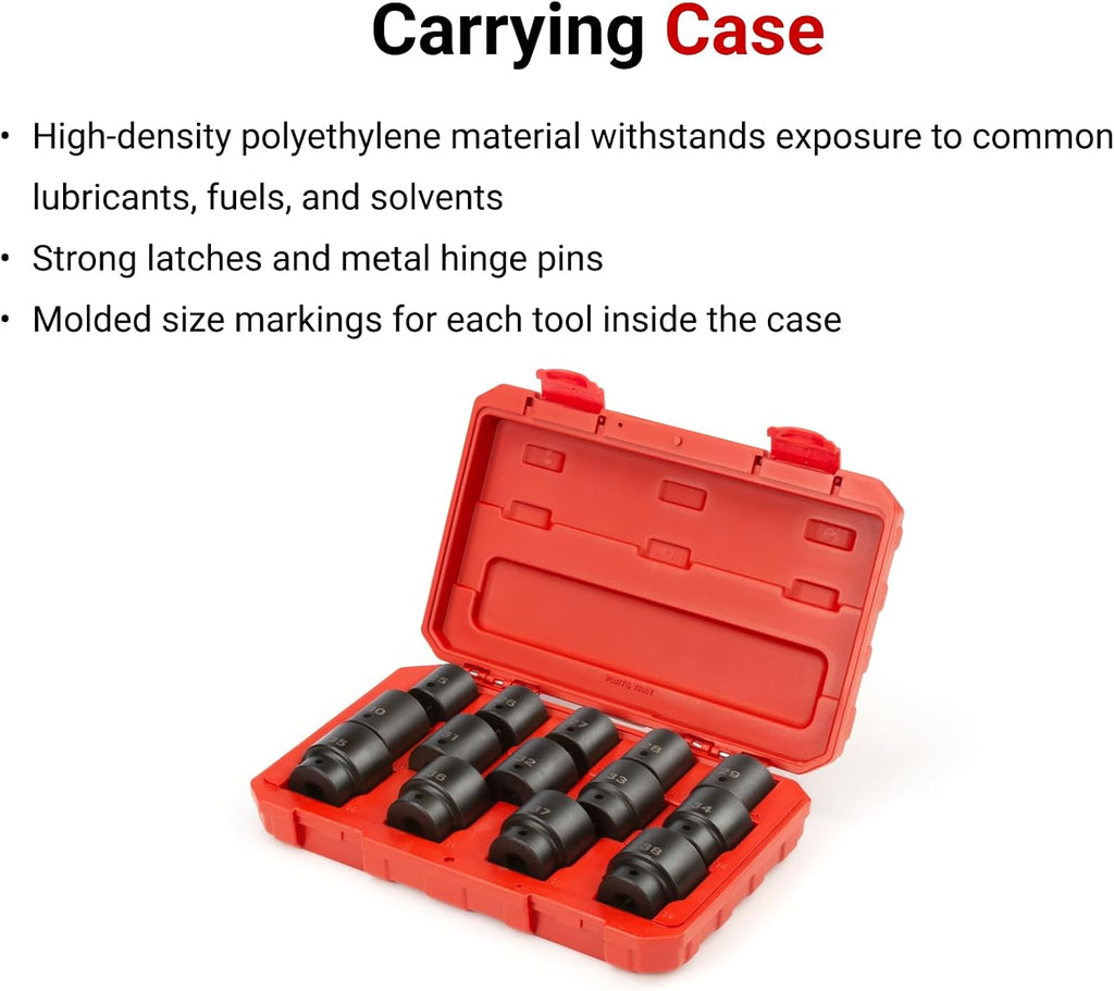TEKTON 1/2 Inch Drive Shallow 6-Point Impact Socket Set with Case, 14-Piece (25-38 mm) | SID92325