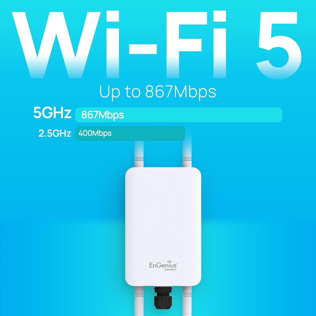 EnGenius ENH1350EXT Wi-Fi 5 AC1300 Outdoor Access Point - IP67 Weatherproof, Dual-Band Long Range Extender, MU-MIMO, PoE Injector & Mounting Kit Included