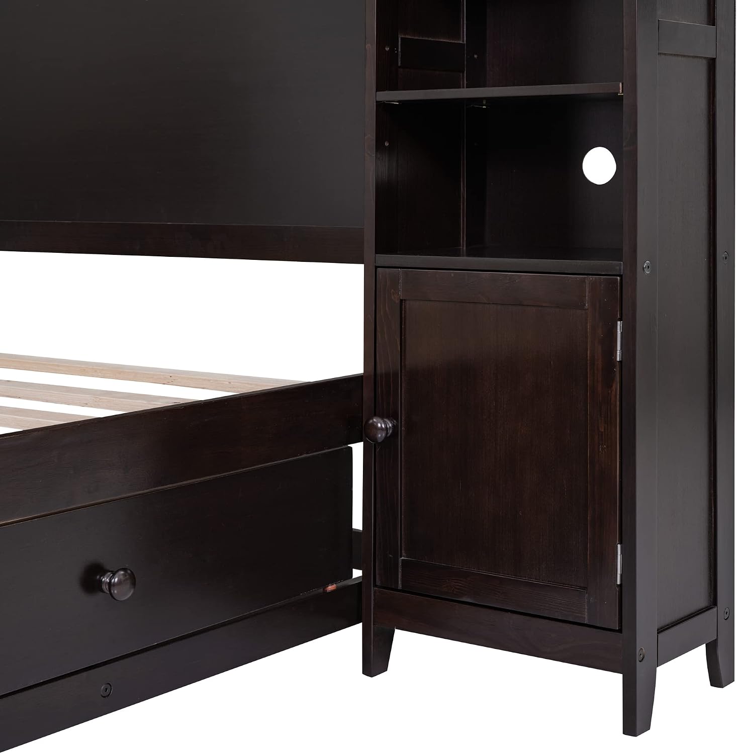 Merax Full Size Wooden Bed with All-in-One Cabinet and Shelf, White Modern Platform Bed Frame with 4 Storage Drawers for Bedroom and Apartment