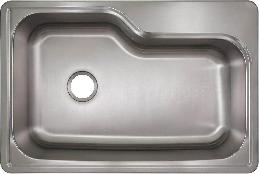 33-Inch Handmade Stainless Steel Single Bowl Drop-In Kitchen Sink, 18-Gauge with Single-Hole Faucet Compatibility – Design House, 113118