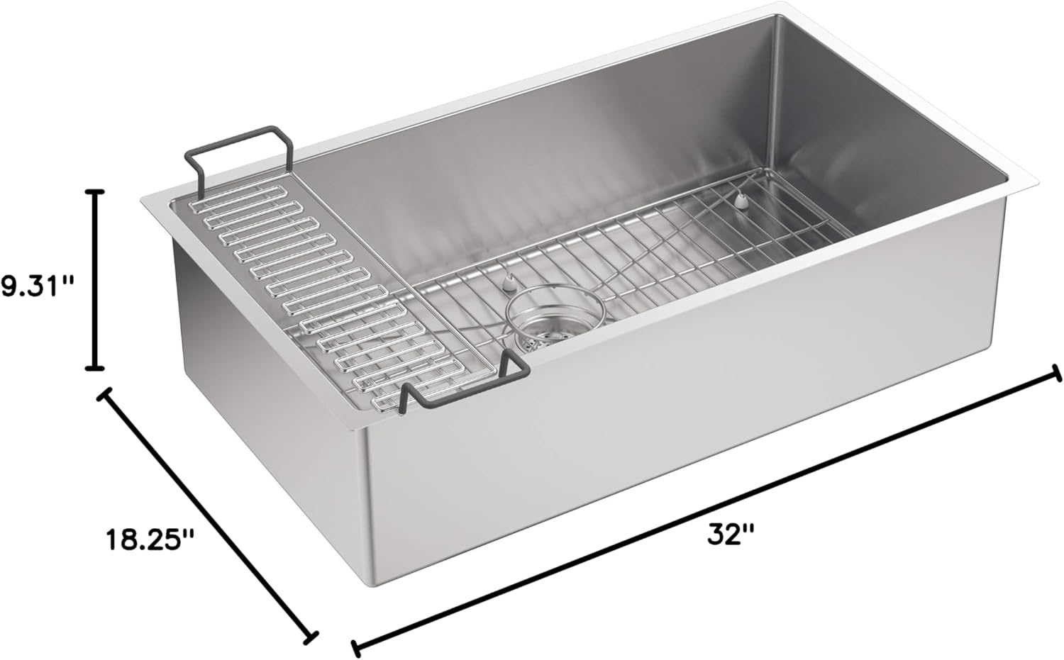 KOHLER Strive® 32' Undermount Kitchen Sink, Single Bowl Kitchen Sinks with Basin Rack, Stainless Steel, K-5285-NA