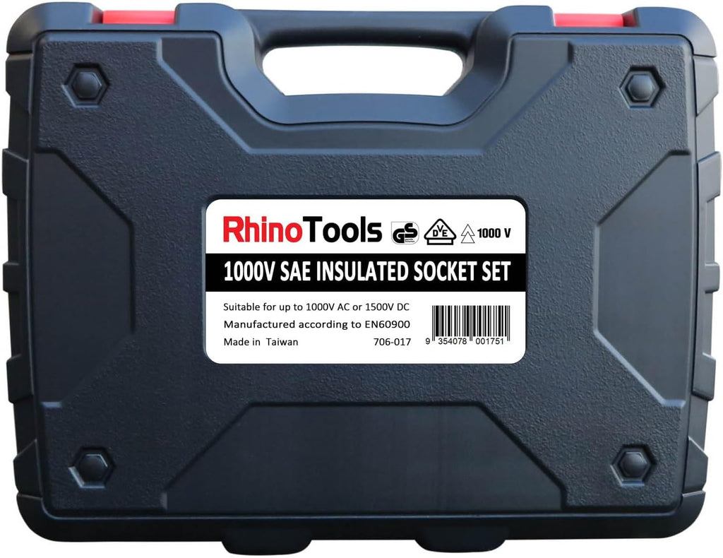Rhino Tools 1000V Insulated SAE Socket Set | 20 Piece 3/8' Drive | 5 Hex Bits