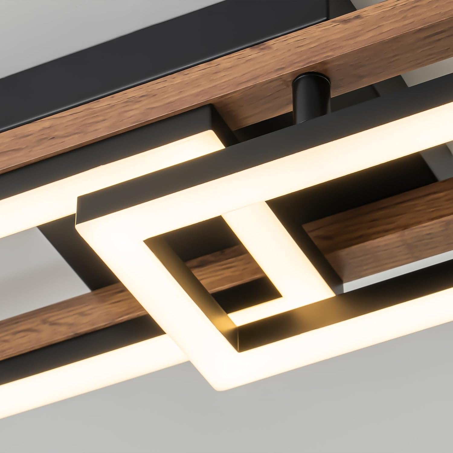 Lingkai 27.5' LED Modern Ceiling Lights Wooden Square Rectangular Lamp Fixture Wood, Modern Kitchen Ceiling Lighting Fixtures 3000K for Island Bedroom Living Room Hallways