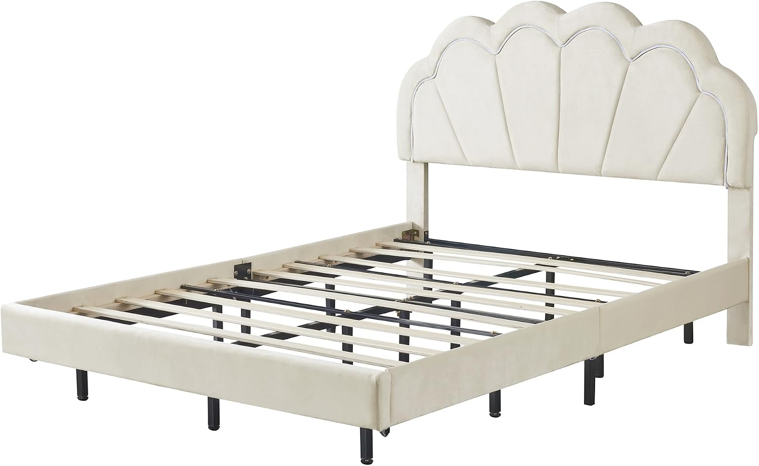 2-Pieces Bedroom Sets,Full Size Upholstered Led Platform Bed with Storage Ottoman,Easy to Assemble,No Box Spring Needed (Beige-4)