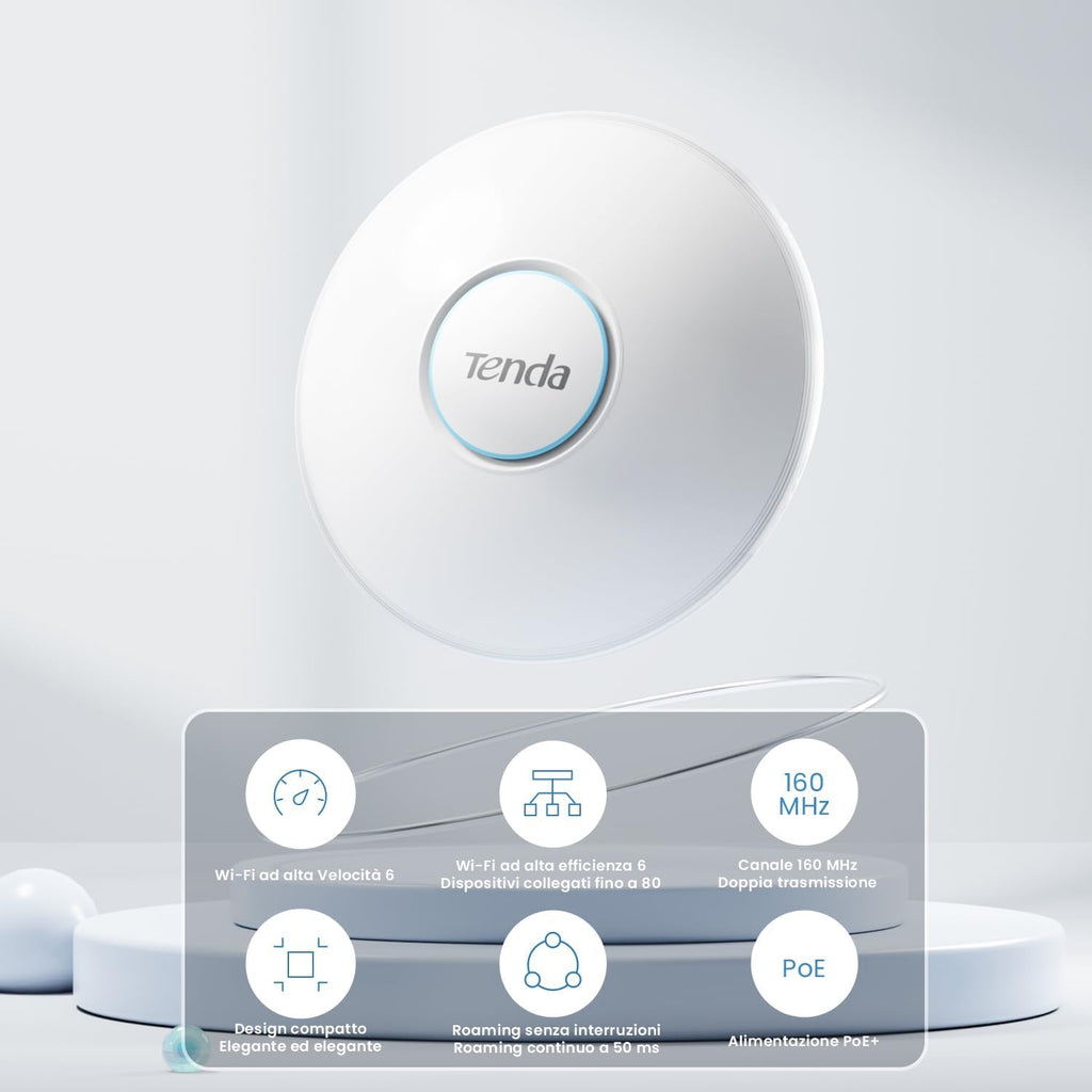 Tenda AX3000 WiFi 6 Wireless Access Point | Ceiling Mount Access Point for Future-Proof Business Network | 1G PoE Port | DC Adapter Included | Cloud Managed | WPA3 | VLAN | Seamless Roaming (i27)