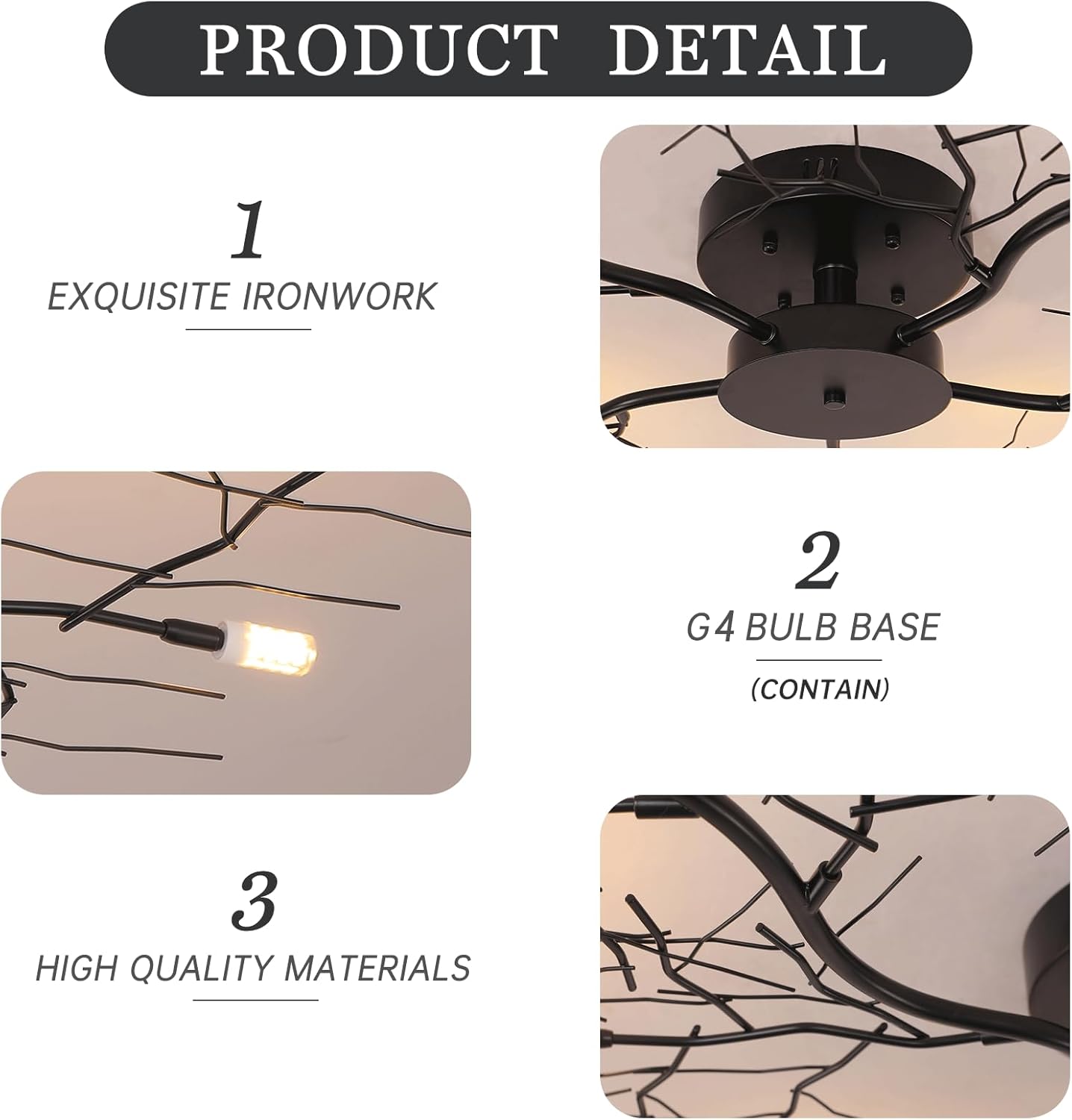 Vintage Handmade Tree Vine Decorative Branches Chandeliers Black Close to Ceiling Light Flush Mount Fixture with 12 Light 60W 44' Dia;Room Bedroom Kitchen Dining Room Aisle&Corridor