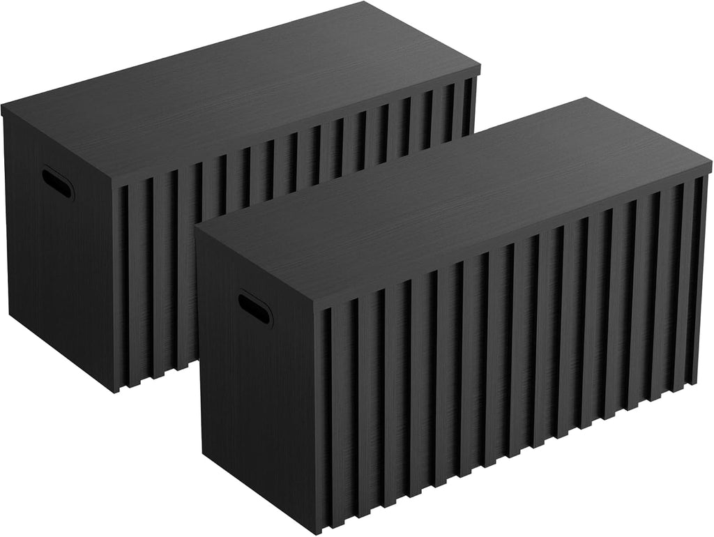 UEV Black Storage Bench Set of 2, 39.4' Fluted Wood Storage Trunk with 2 Safety Hinges, Sturdy Storage Chest, Storage Bench for Bedroom,Entryway, Living Room