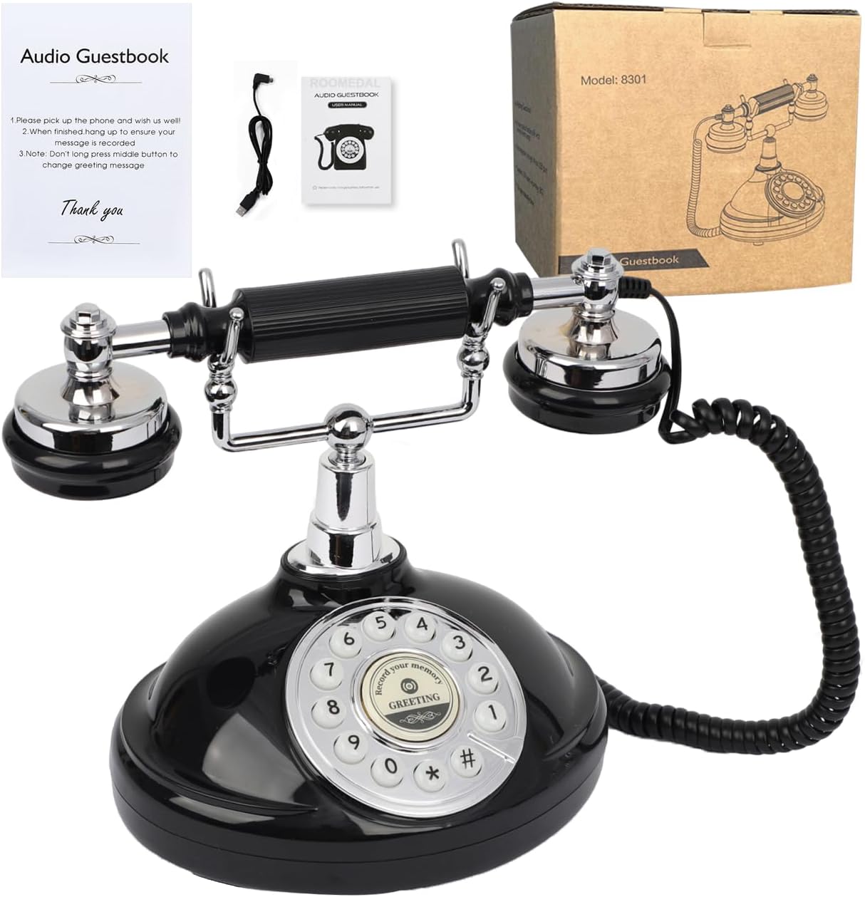 Audio Guest Book Wedding Phone, Record Customized Audio Message with Guest Book Retro Phone Audio GuestBook for Wedding Birthday Party Confession (Battery is Included)