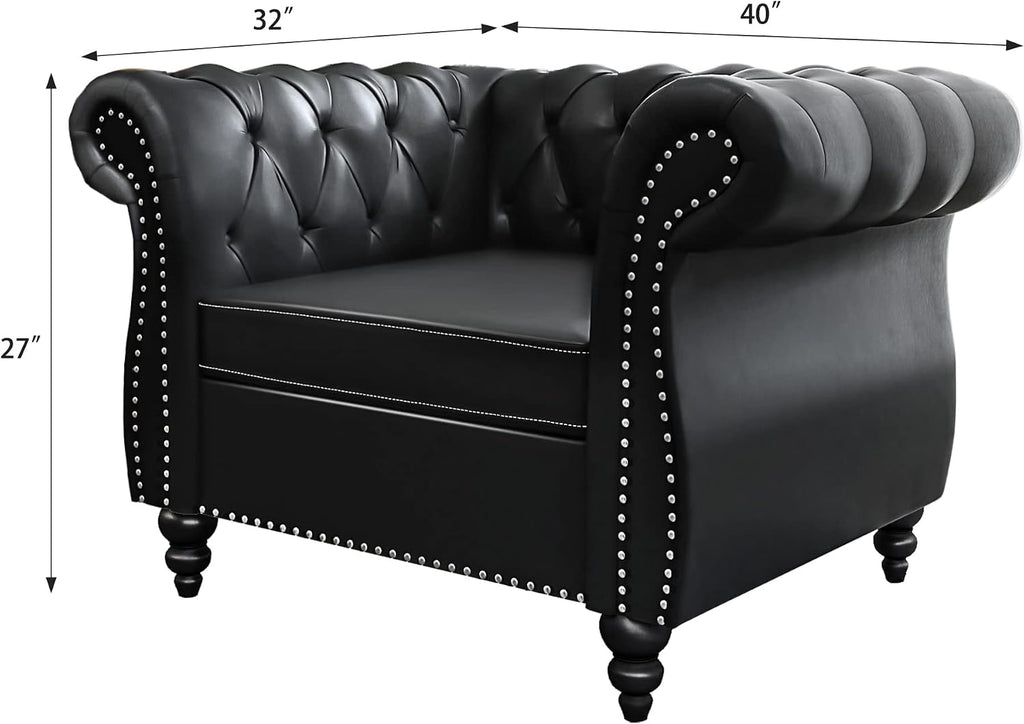 QHITTY Accent Chair, Chesterfield Chair Modern Leather Upholstered Chair with Tufted Back for Living Room Furniture (Black)
