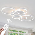O'NEELDY Modern LED Ceiling Light White Flush Mount Ceiling Lights Fixtures Dimmable 47' Dining Room Light Fixture with Remote 6 Rings Kitchen Lighting Fixtures Ceiling Lamp for Bedroom,Living Room
