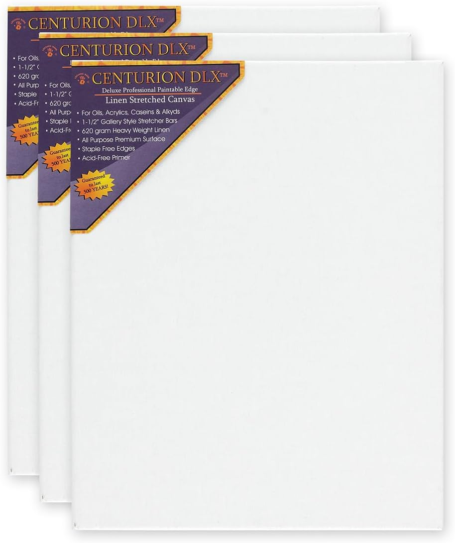 Centurion DLX Acrylic Primed Linen Stretched Canvases - 1.5' Deep Acrylic Primed Linen Canvas for Artists, Acrylics, Painting, Professionals, & More! - [3 Pack - 30x36]