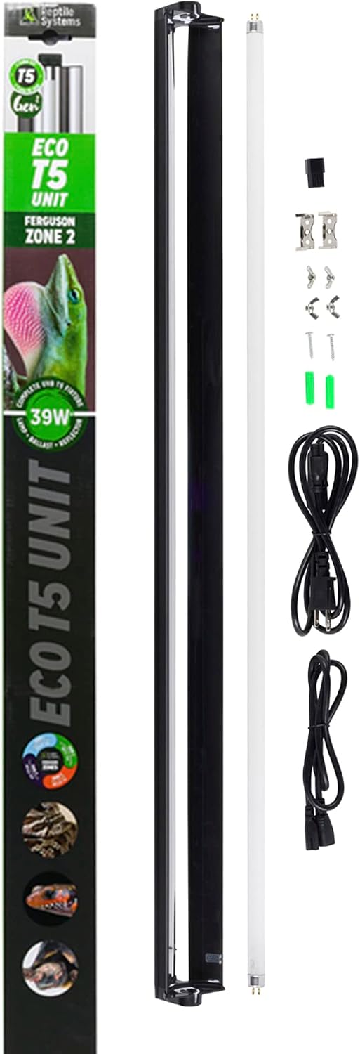 Reptile Systems Eco T5 Unit Zone 2 Reptile Lighting Kit – 36in-39w - Slimline Fixture with HOT5 Lamp, Reflector & Flicker-Free Ballast – Ideal for Terrariums, Chameleons & Geckos