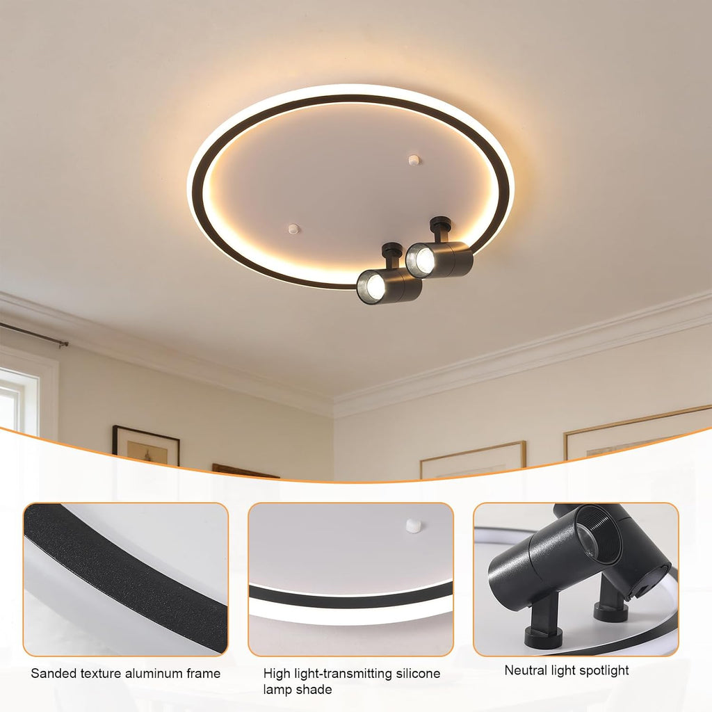 Shine LUEST Modern LED Bedroom Ceiling Light, 2 Adjustable Spotlights, Dimmable Round Close to Ceiling Lamp, Black White Minimalist Lighting for Living Room Bedroom Kitchen Dining Room