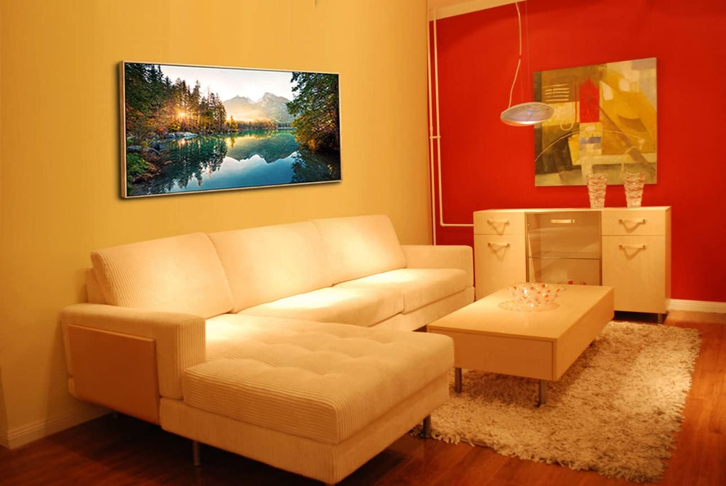 Piy Painting Natural Extra Framed Canvas Wall Art Autumn Lake for Living Room Home Decoration,Large Mordern Morning Sunrise View Print Picture Painting Decor Giclee Artwork,Gallery Wrapped Gift,30x60