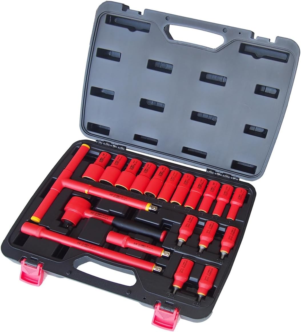 Rhino Tools 1000V Insulated SAE Socket Set | 20 Piece 3/8' Drive | 5 Hex Bits