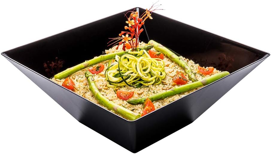 Restaurantware 160 Ounce Square Bowls 25 Disposable Salad Bowls - Heavy-Duty Large Black Plastic Serving Bowls For Parties Catering Or Buffets Serve Desserts Salads Or Appetizers