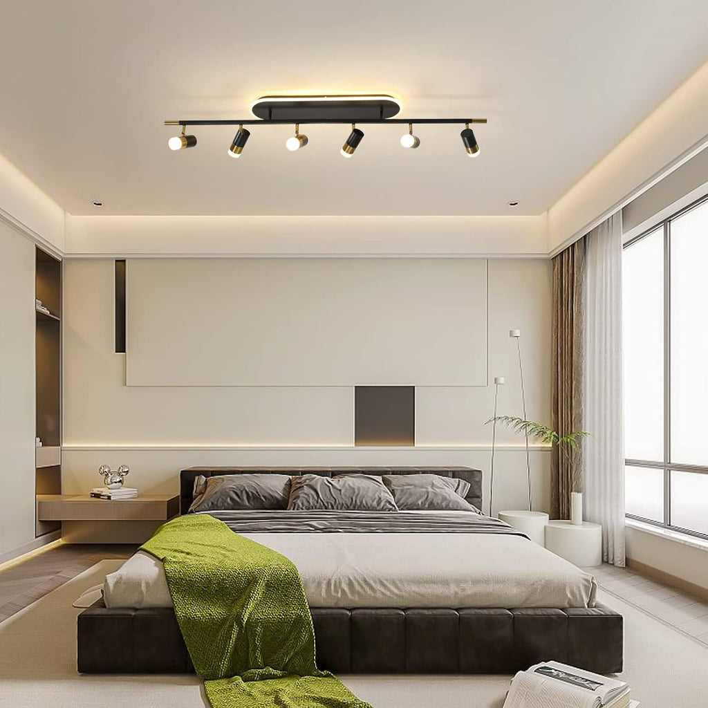 Jaycomey Modern LED Ceiling Lights, Dimmable 6-Light Flush Mount Ceiling Lamp Fixture with Remote, 51'' Black and Gold Directional Ceiling Ligting for Hallway Kitchen Bedroom Entry (60W/3600 Lumens)