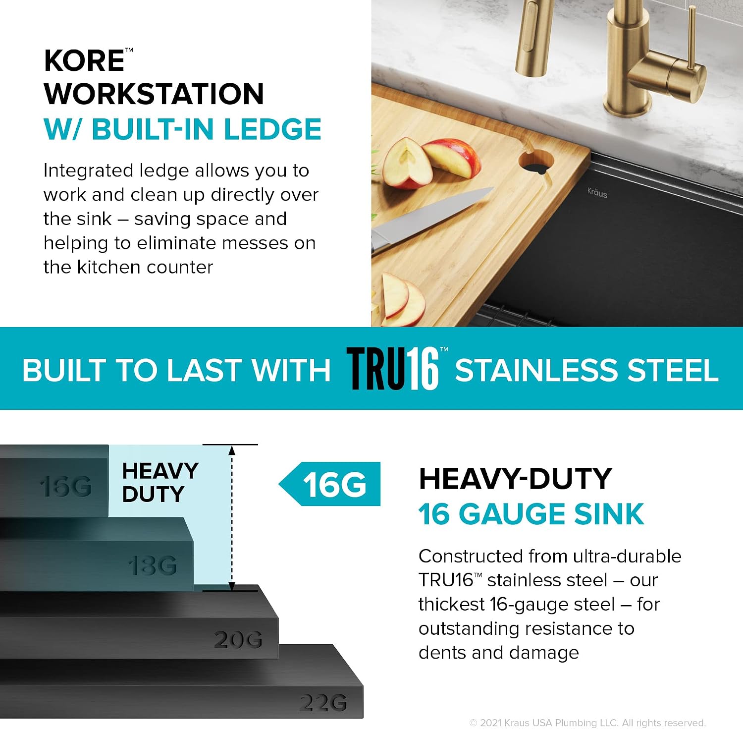 KRAUS Kore Workstation 27-inch Farmhouse Apron Front 16 Gauge Black Stainless Steel Single Bowl Kitchen Sink in PVD Gunmetal Finish with Accessories, KWF210-27-PGM