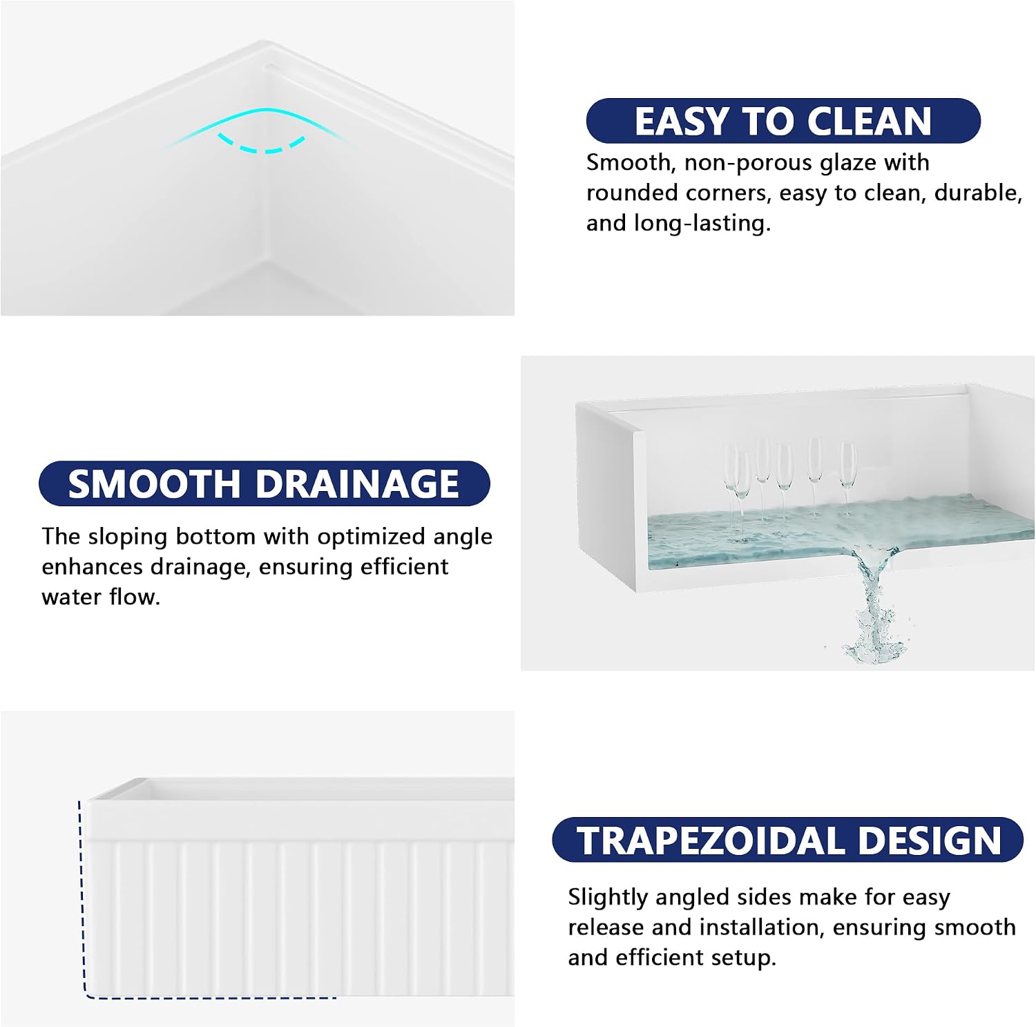 DeerValley 33' L x 20' W Farmhouse Workstation Kitchen Sink, Reversible Fireclay Deep Single Bowl Apron Front Kitchen Sink, White Undermount Farm Sink with Ledge and Accessories