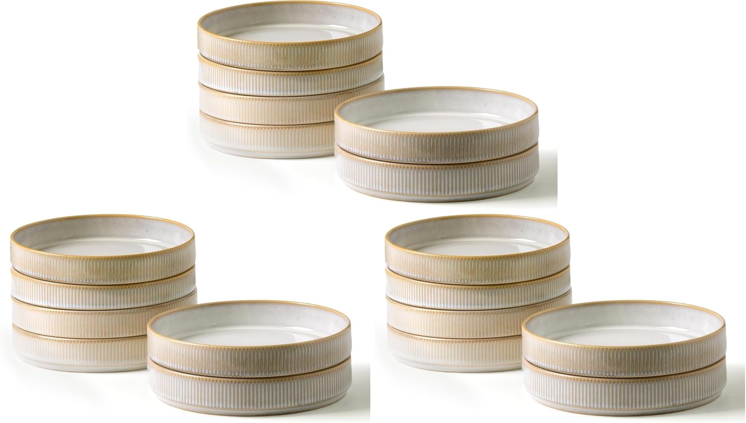 famiware Star 7.5' Pasta Bowls Set, Salad Bowl Set of 6, Double Reactive Glaze, Stackable, Perfect for Your Friend for Housewarming, Thanksgiving, Christmas, Cappuccino White (Pack of 3)