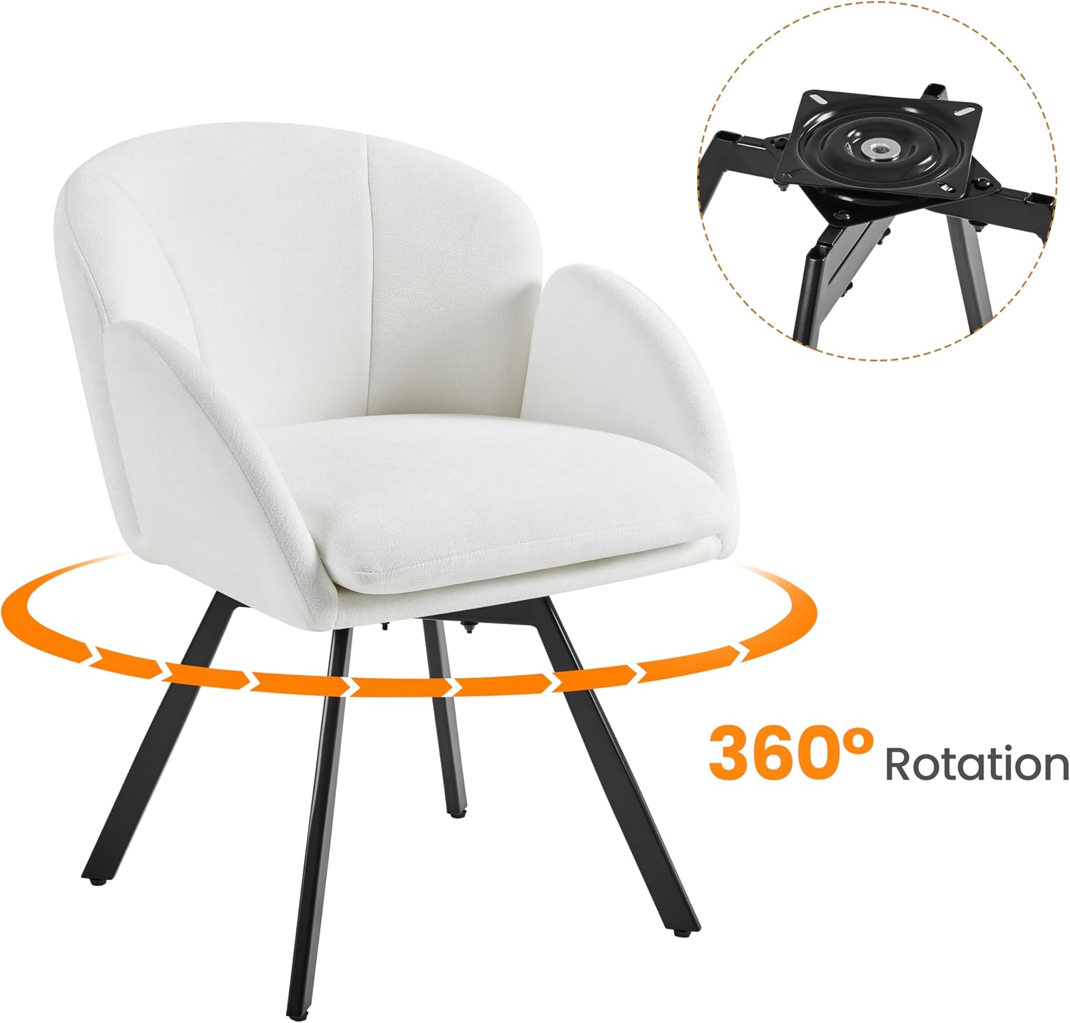 Yaheetech Swivel Accent Chair, Flower Chenille Armchair, Vanity Chair Side Chair with 360-Degree Swivel Base and Seat Cushion for Living Room/Bedroom/Home Office/Makeup, White, Set of 2