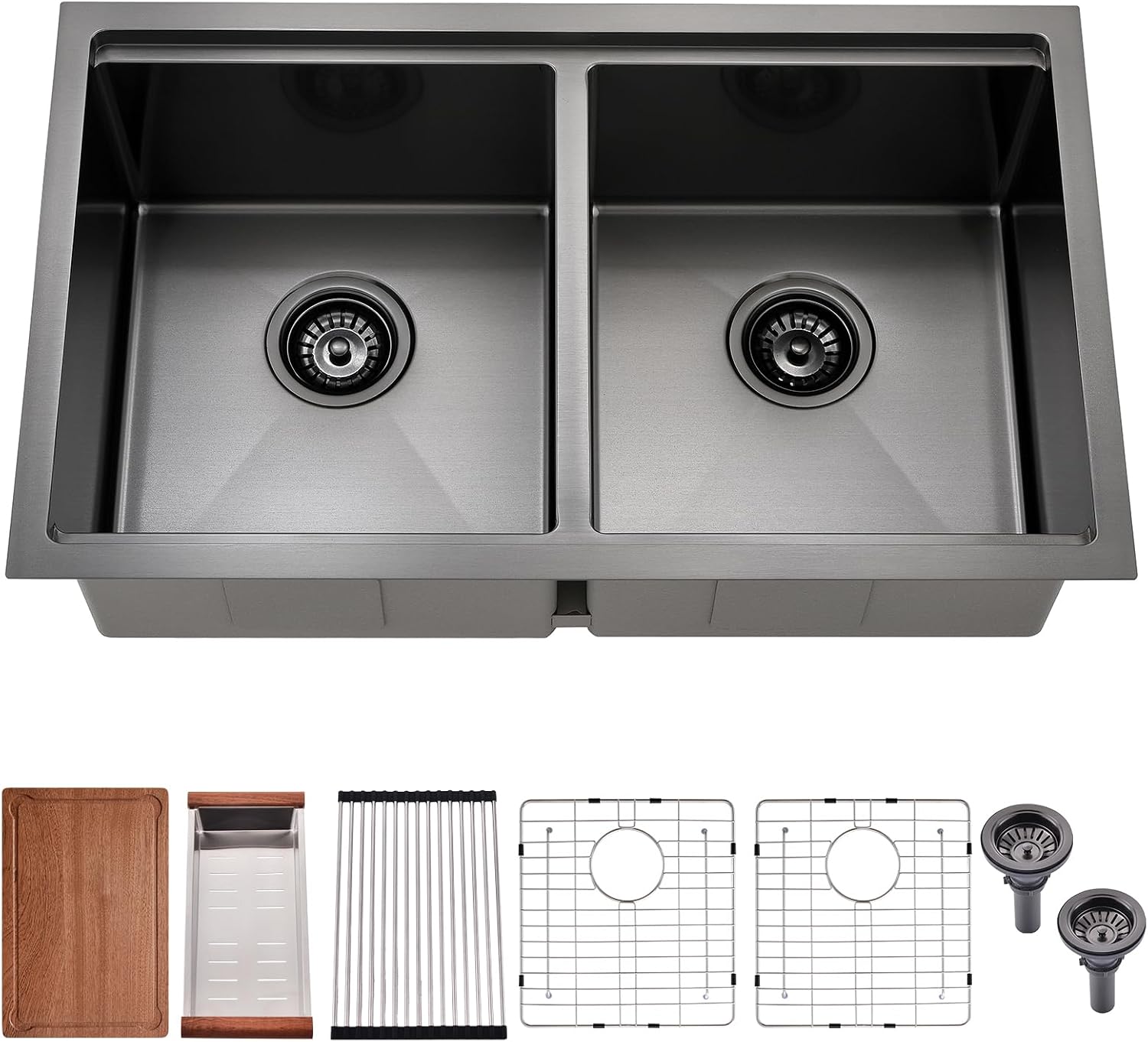 32 Inch Black Undermount Kitchen Sink Double Bowl - 32x19 Undermount Workstation Sink 16 Gauge Black Stainless Steel 10 Inch Deep Double Bowl Kitchen Sinks
