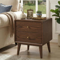 Solid Oak Wood Nightstand with 2 Drawers, Walnut Bedside Tables, Mid Century Modern Nightstand, Small Night Stand for Small Spaces for Bedroom(19.69' H)