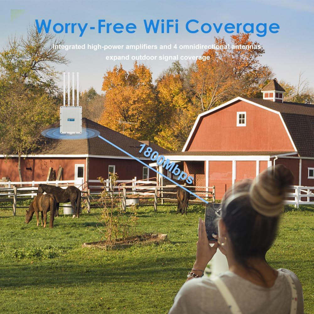 KuWFi WiFi 6 Wireless AP Router WiFi Extender Signal Booster Outdoor Indoor Long Range 360-degree omnidirectional Access Point WiFi Dual Band 1800Mbps Supports AP/Gateway/Repeater