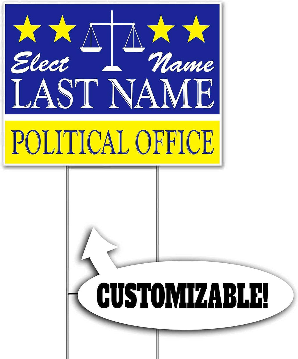 Elect Name Political Office Customizable (18' x 24') Yard Sign, Quantity Discounts, Multi-Packs, Includes Metal Step Stake, Bandit, New, Advertising, USA