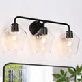 KSANA Bathroom Light Fixture, Modern Black Vanity Lights Over Mirror 3 Light Bathroom Lighting with Clear Glass